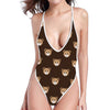 Cute Baby Grizzly Bear Pattern Print One Piece High Cut Swimsuit