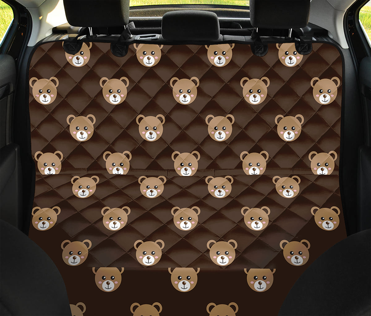 Cute Baby Grizzly Bear Pattern Print Pet Car Back Seat Cover