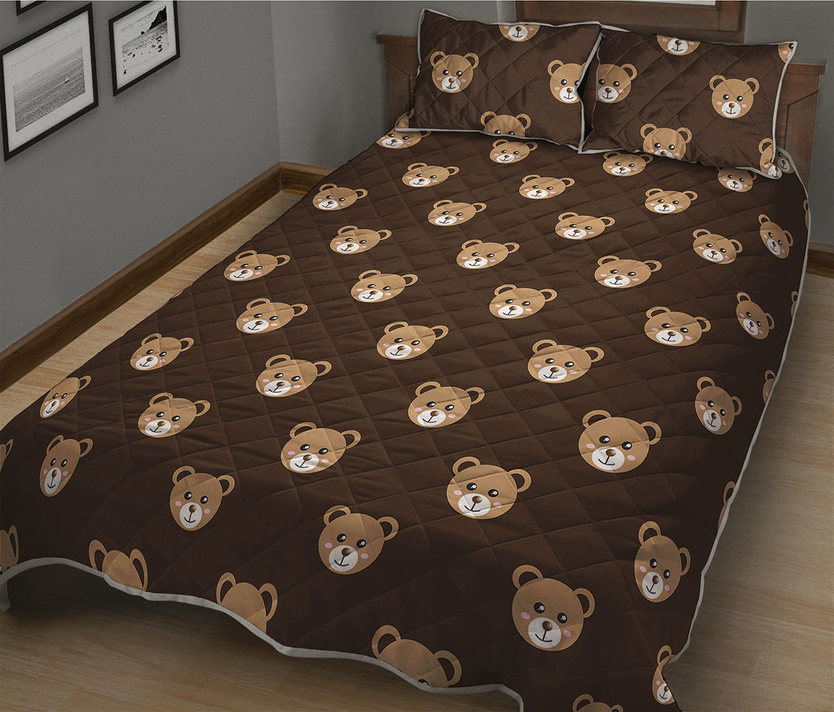 Cute Baby Grizzly Bear Pattern Print Quilt Bed Set