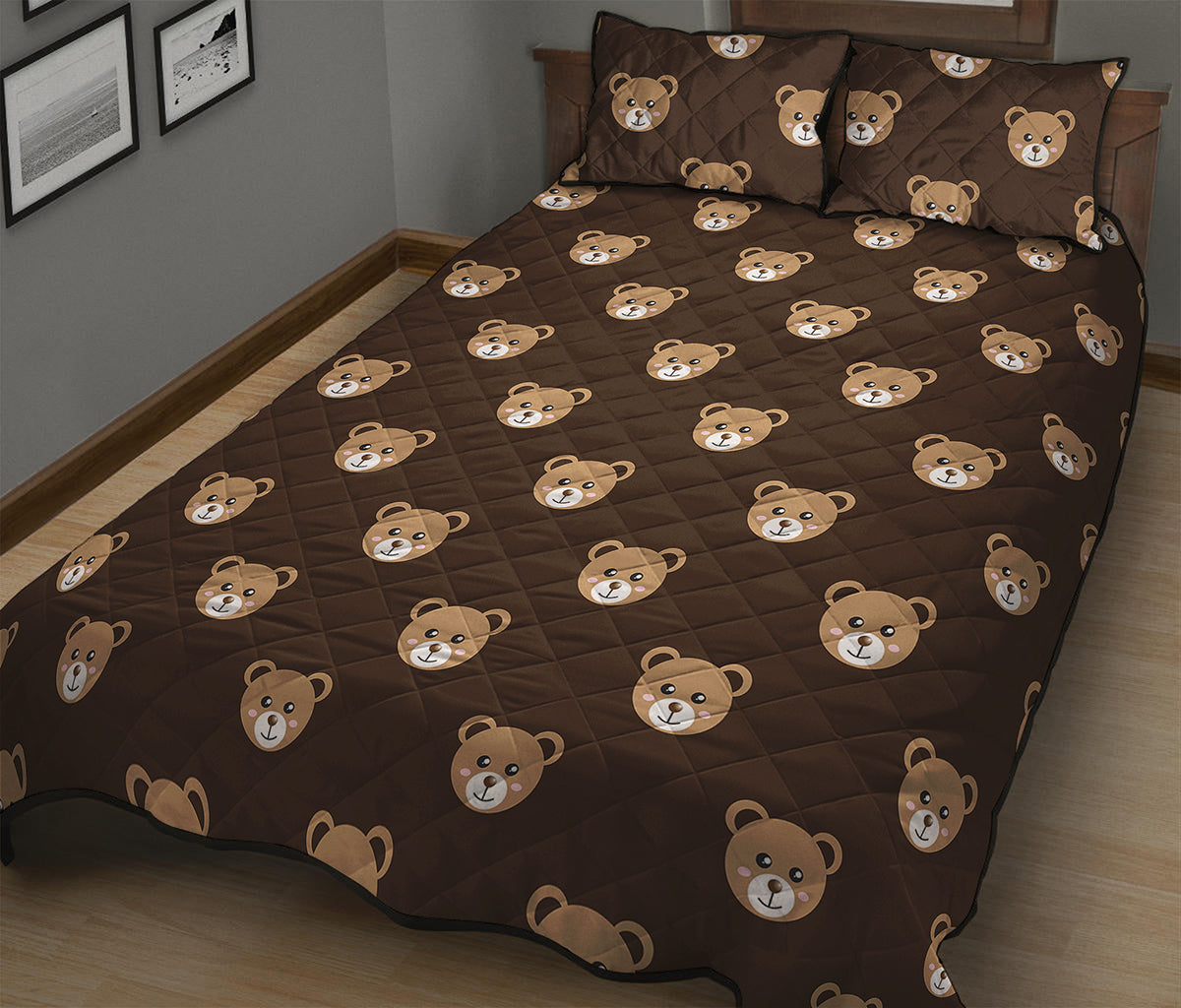 Cute Baby Grizzly Bear Pattern Print Quilt Bed Set