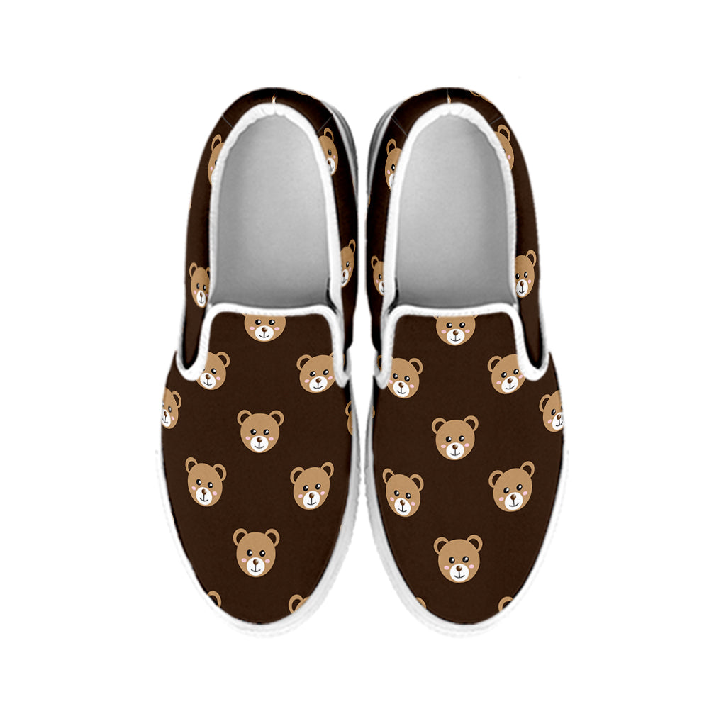 Cute Baby Grizzly Bear Pattern Print White Slip On Shoes