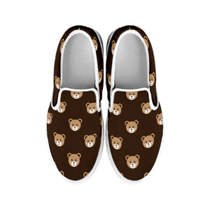 Cute Baby Grizzly Bear Pattern Print White Slip On Shoes