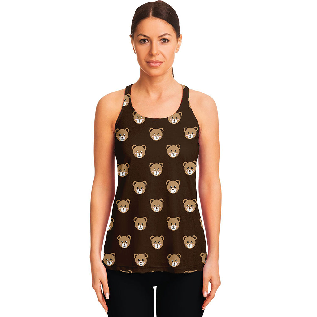 Cute Baby Grizzly Bear Pattern Print Women's Racerback Tank Top