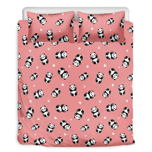 Cute Baby Panda Pattern Print Duvet Cover Bedding Set