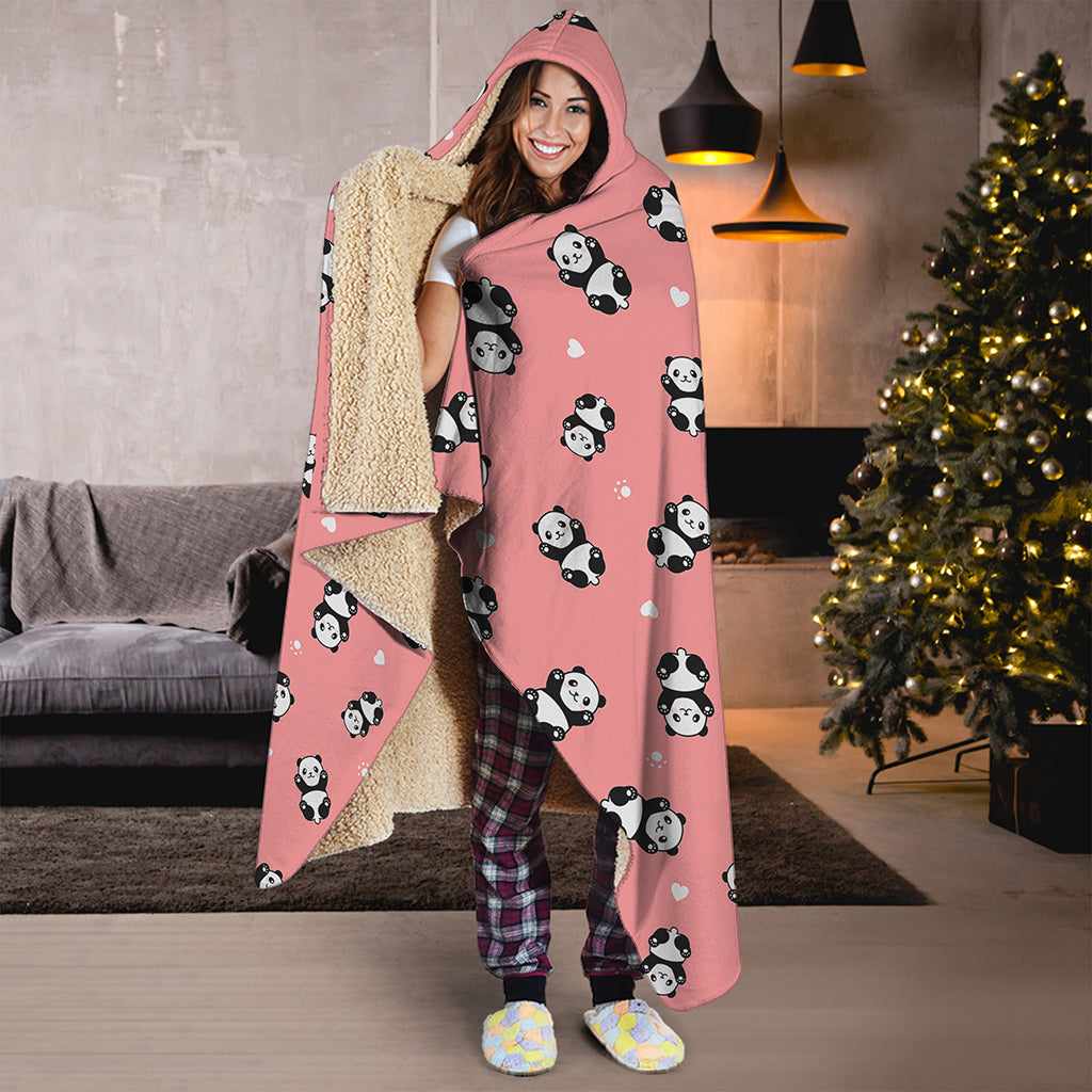 Cute Baby Panda Pattern Print Hooded Blanket