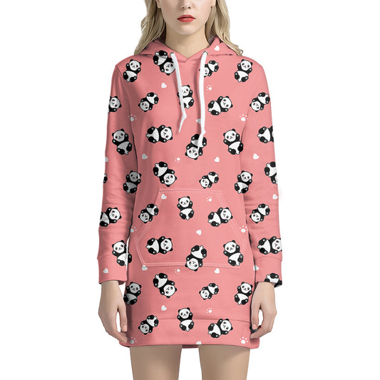 Cute Baby Panda Pattern Print Hoodie Dress