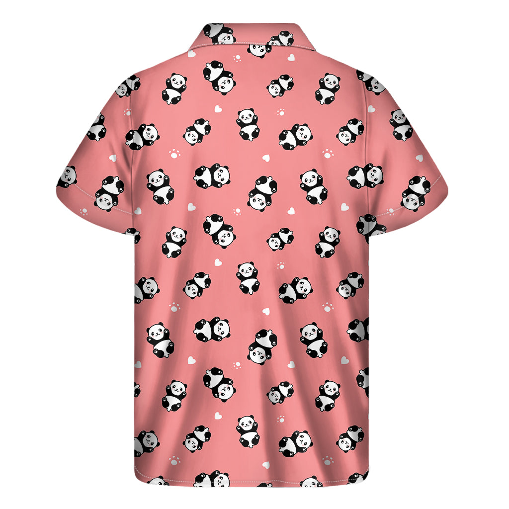 Cute Baby Panda Pattern Print Men's Short Sleeve Shirt