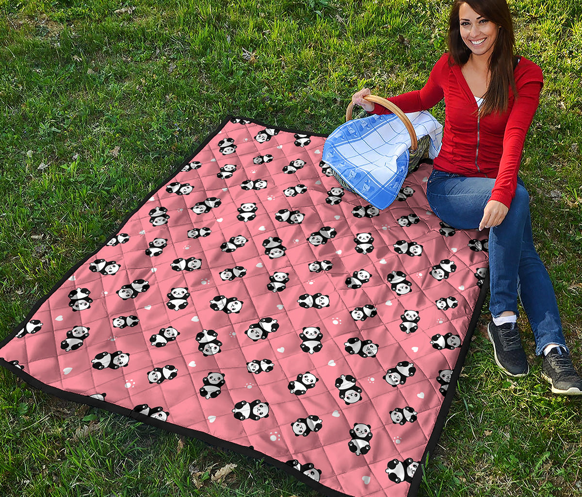 Cute Baby Panda Pattern Print Quilt