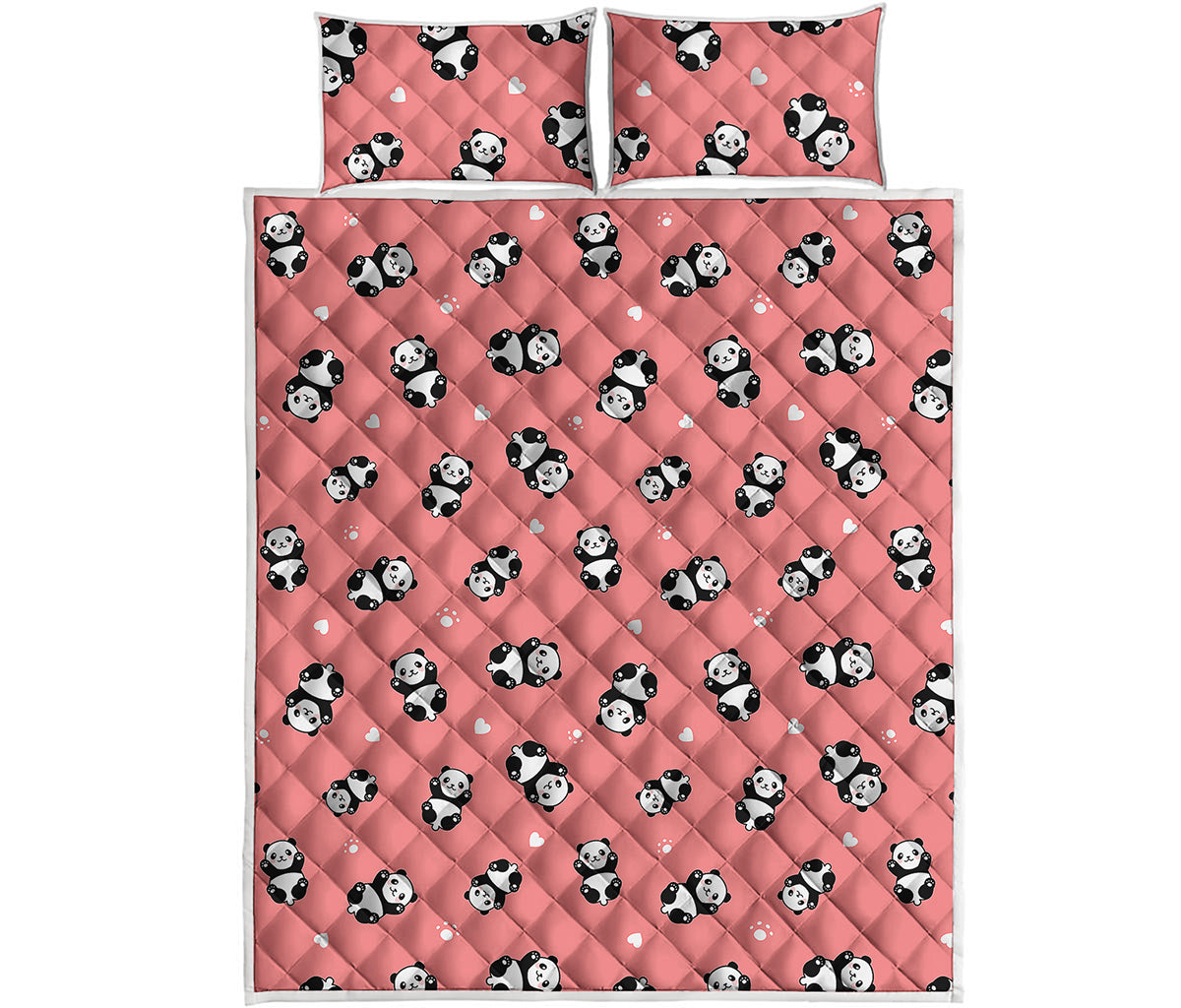 Cute Baby Panda Pattern Print Quilt Bed Set