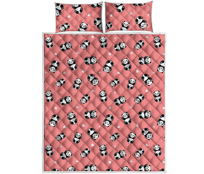 Cute Baby Panda Pattern Print Quilt Bed Set
