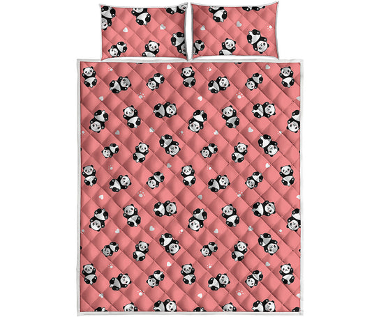 Cute Baby Panda Pattern Print Quilt Bed Set