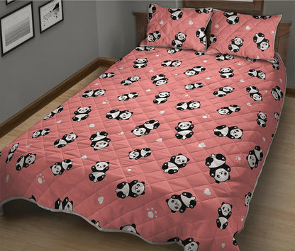 Cute Baby Panda Pattern Print Quilt Bed Set
