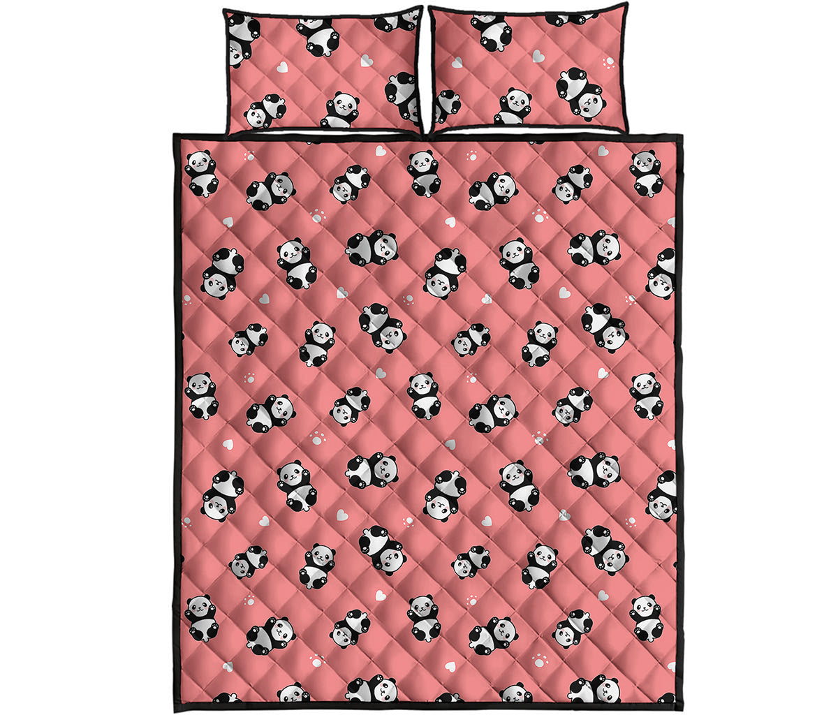 Cute Baby Panda Pattern Print Quilt Bed Set