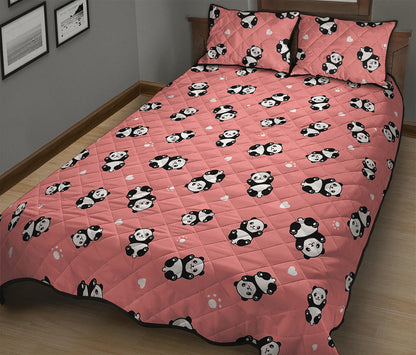 Cute Baby Panda Pattern Print Quilt Bed Set