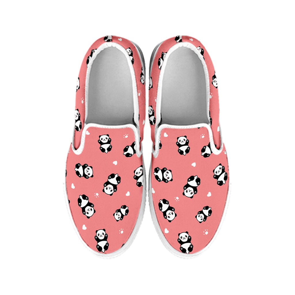 Cute Baby Panda Pattern Print White Slip On Shoes