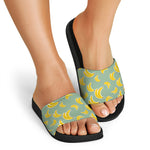 Cute Banana Pattern Print Black Slide Sandals
