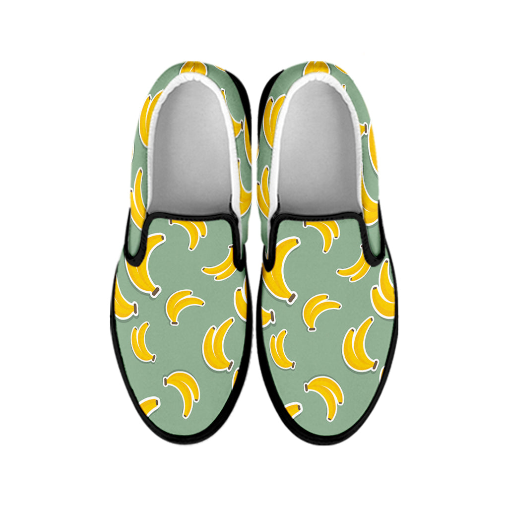 Cute Banana Pattern Print Black Slip On Shoes