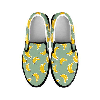 Cute Banana Pattern Print Black Slip On Shoes