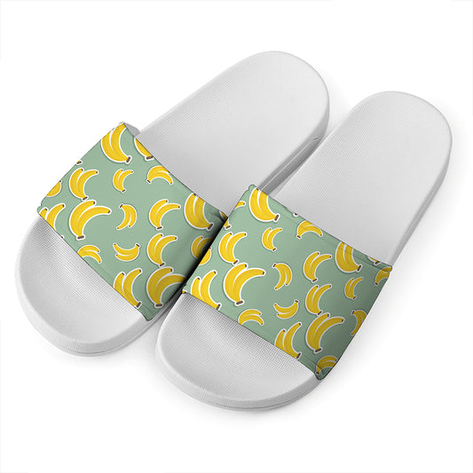 Cute Banana Pattern Print White Slide Sandals
