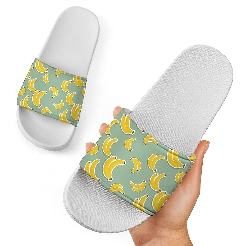 Cute Banana Pattern Print White Slide Sandals