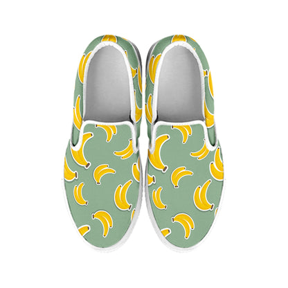 Cute Banana Pattern Print White Slip On Shoes