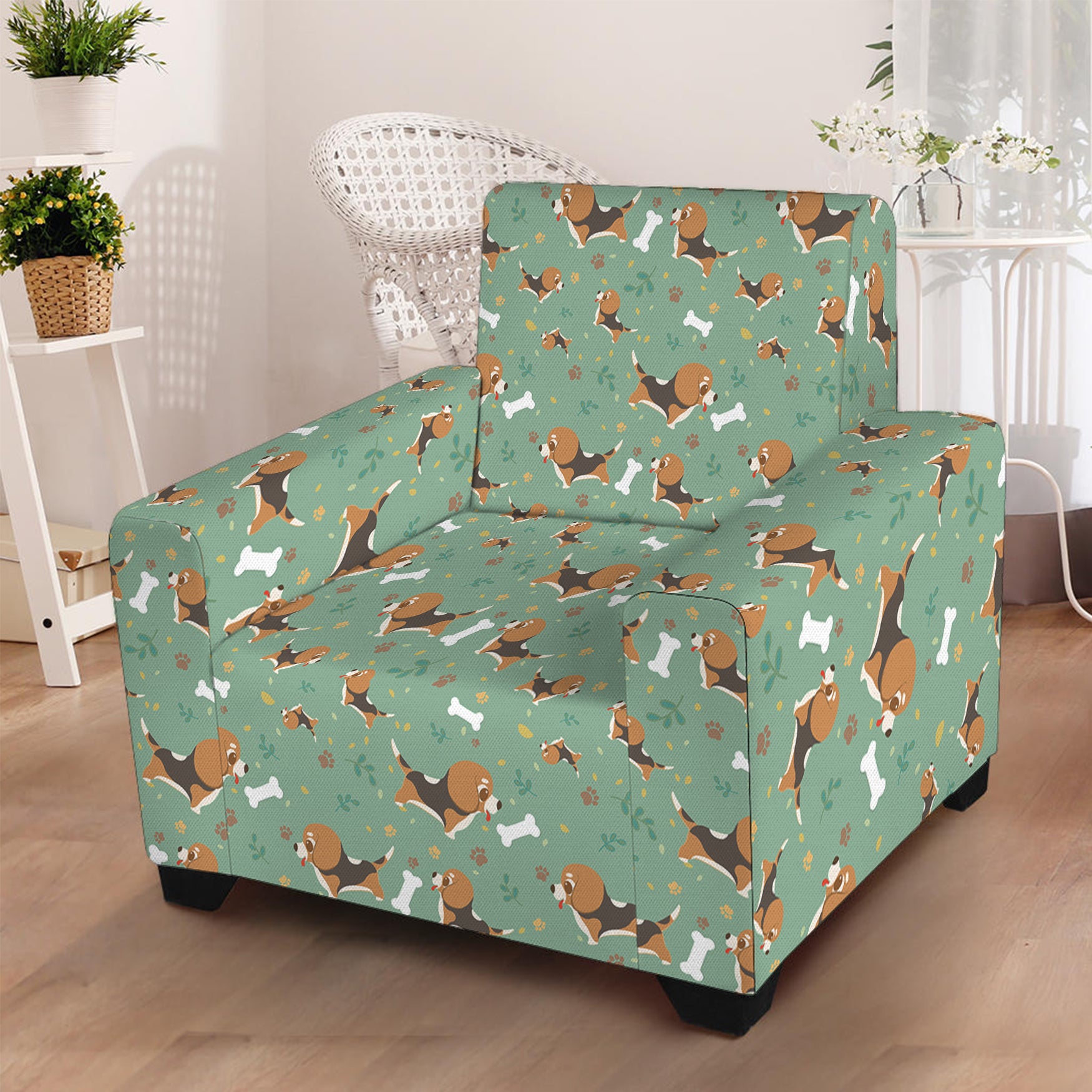 Cute Beagle Puppy Pattern Print Armchair Slipcover