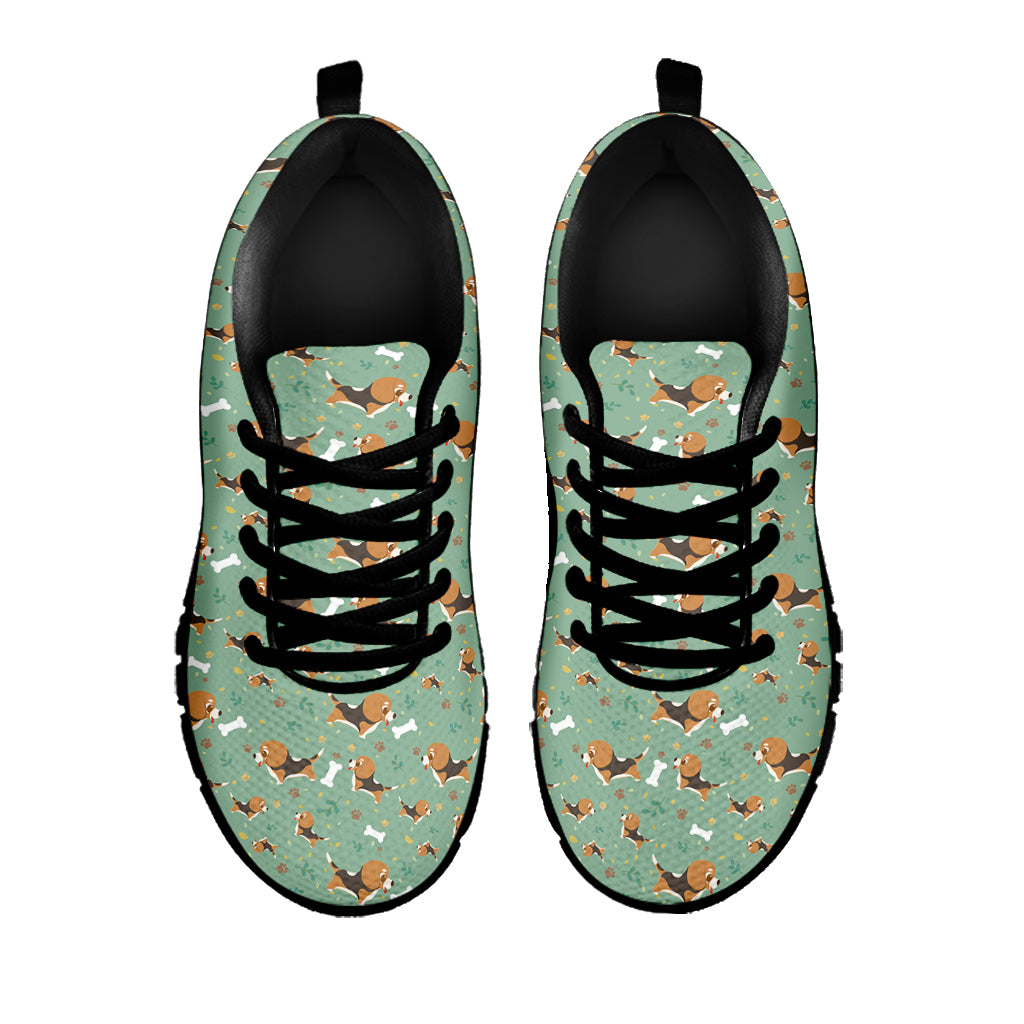 Cute Beagle Puppy Pattern Print Black Sneakers