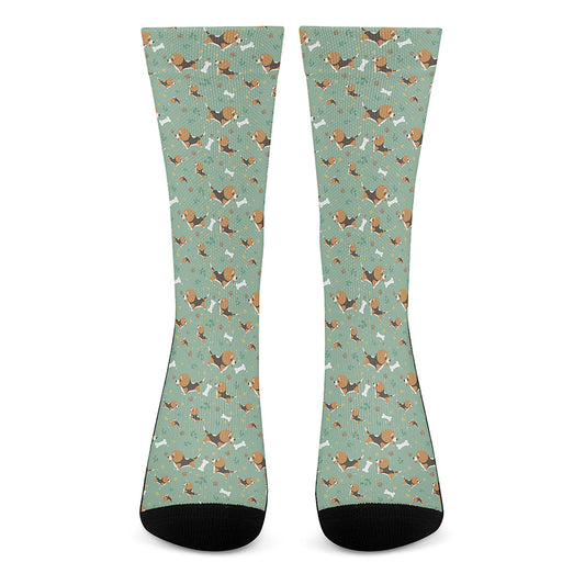 Cute Beagle Puppy Pattern Print Crew Socks