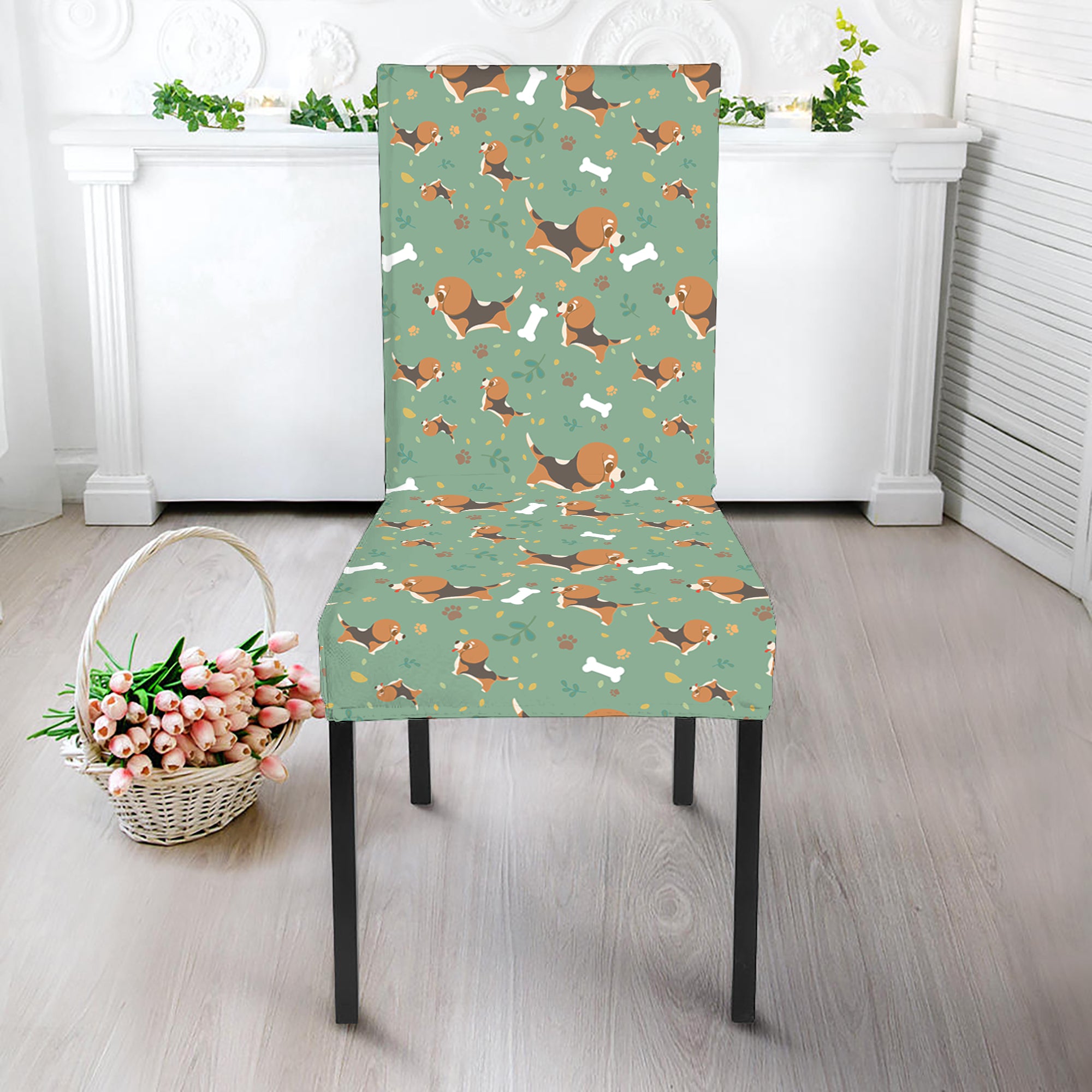 Cute Beagle Puppy Pattern Print Dining Chair Slipcover