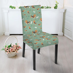 Cute Beagle Puppy Pattern Print Dining Chair Slipcover