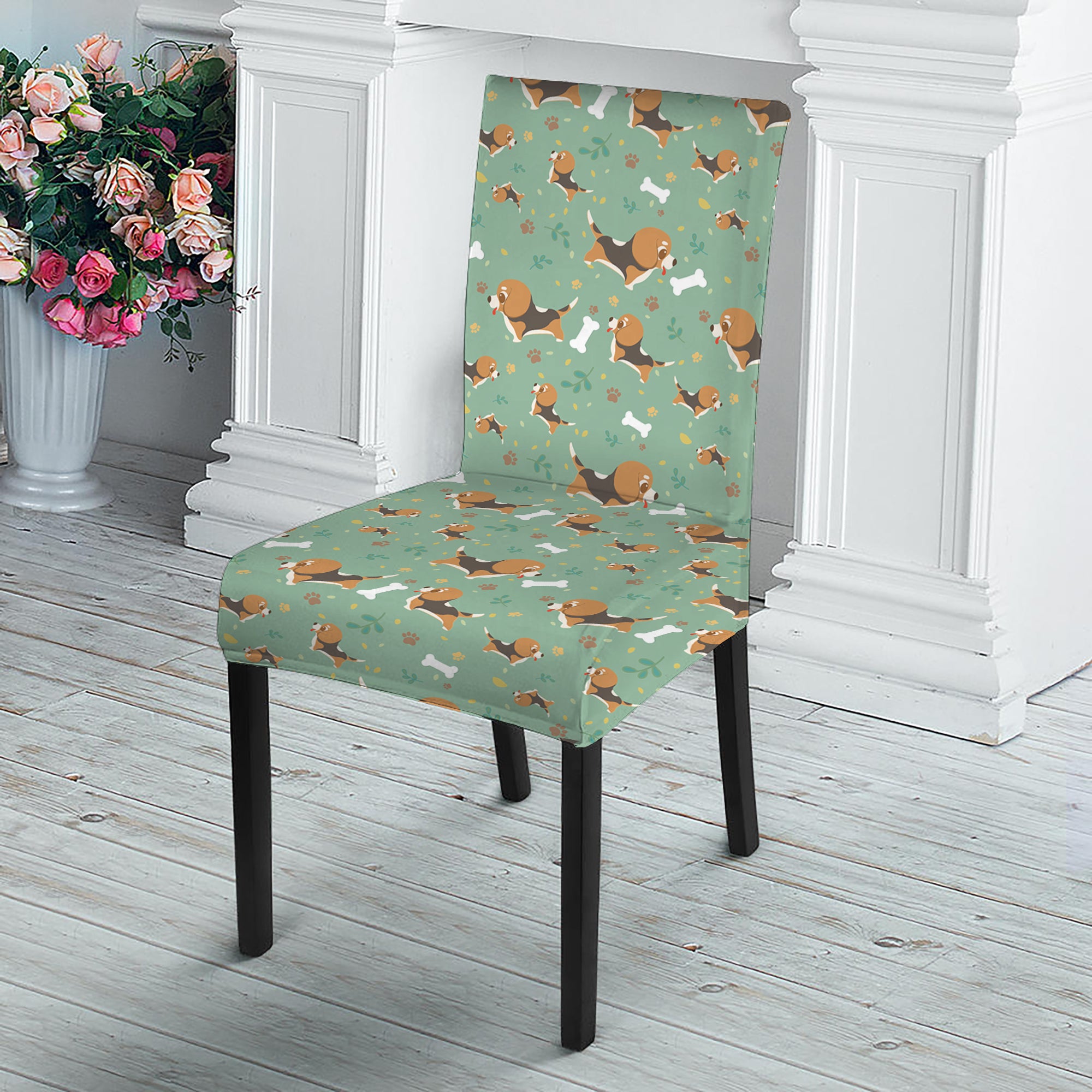 Cute Beagle Puppy Pattern Print Dining Chair Slipcover