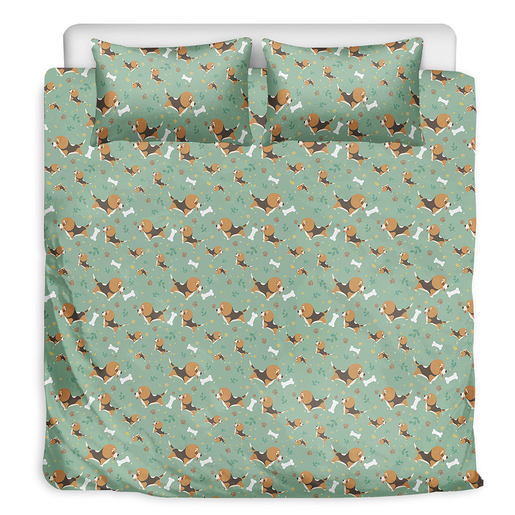 Cute Beagle Puppy Pattern Print Duvet Cover Bedding Set