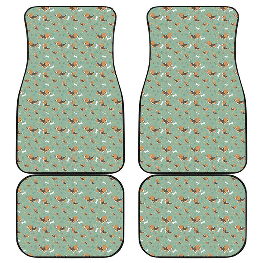 Cute Beagle Puppy Pattern Print Front and Back Car Floor Mats
