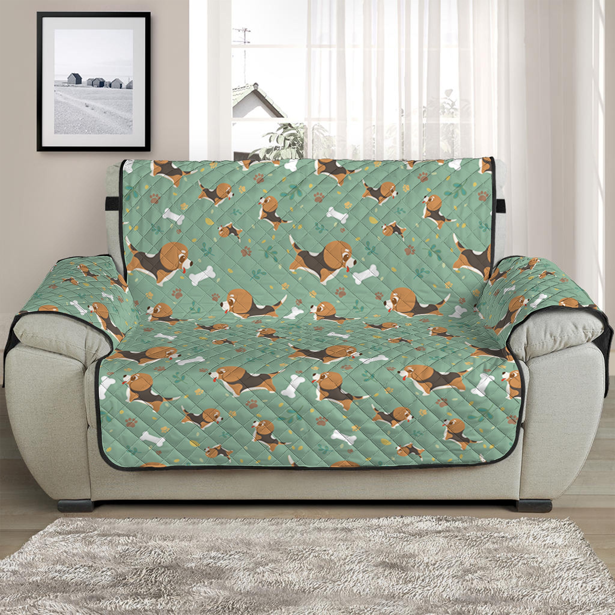 Cute Beagle Puppy Pattern Print Half Sofa Protector