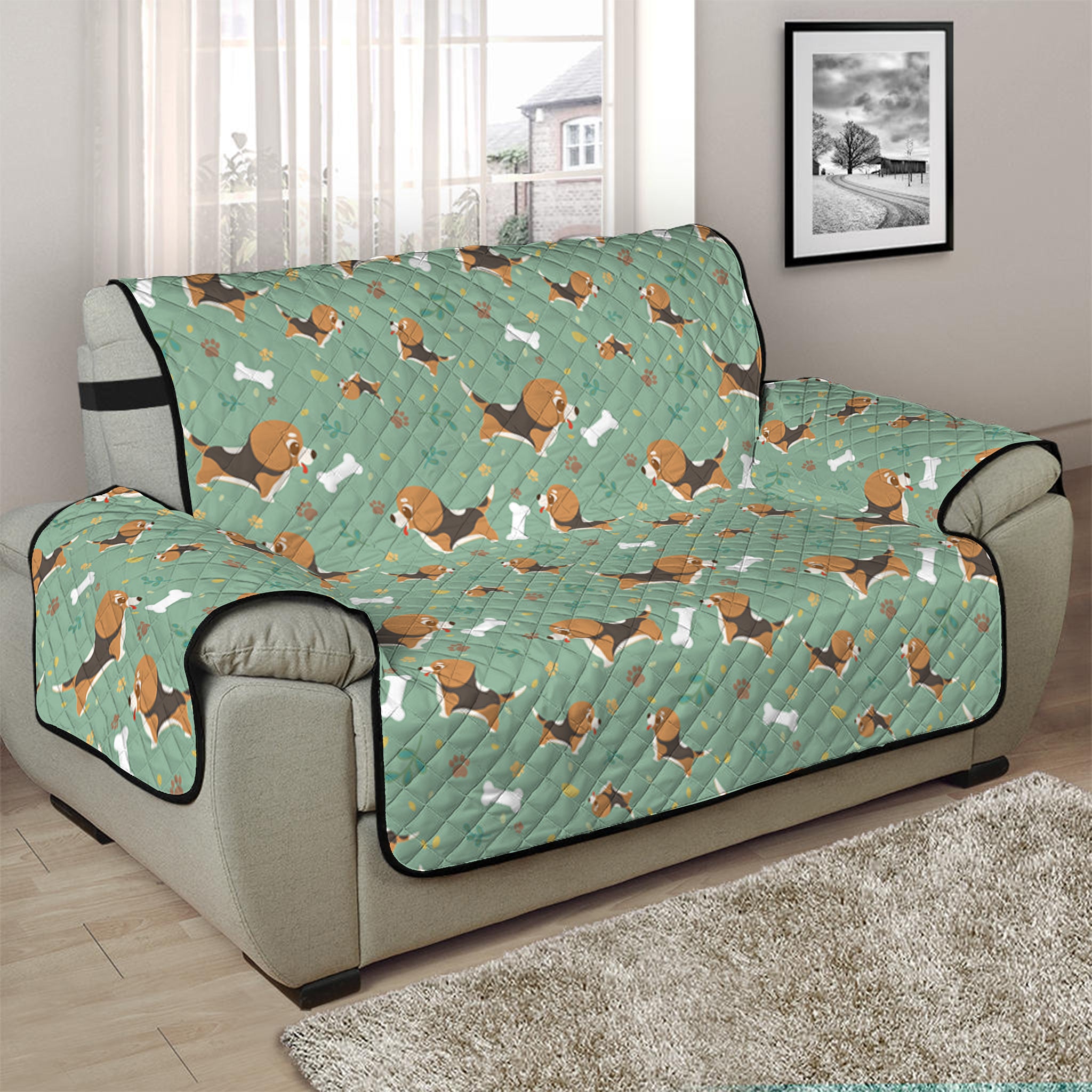 Cute Beagle Puppy Pattern Print Half Sofa Protector