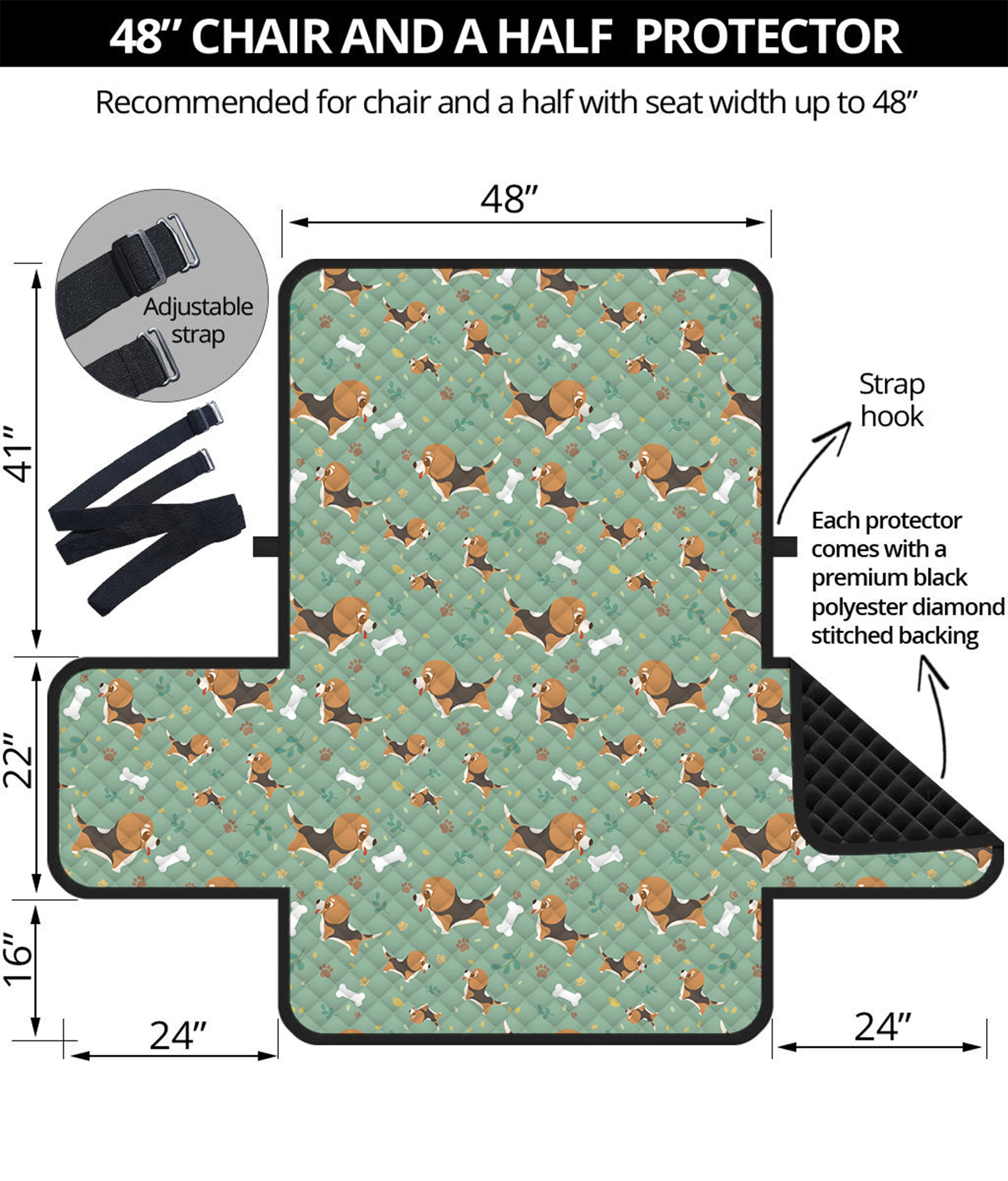 Cute Beagle Puppy Pattern Print Half Sofa Protector