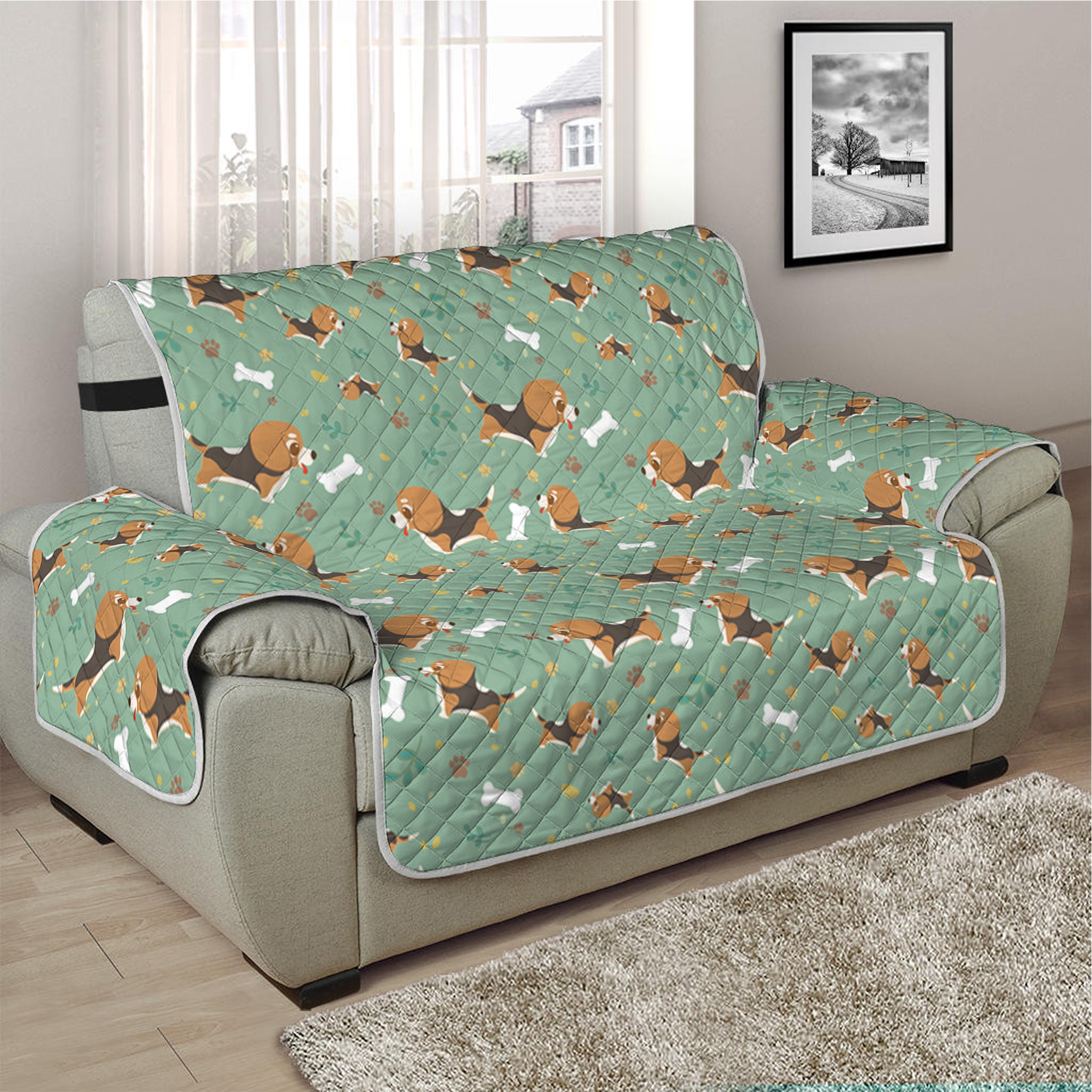 Cute Beagle Puppy Pattern Print Half Sofa Protector