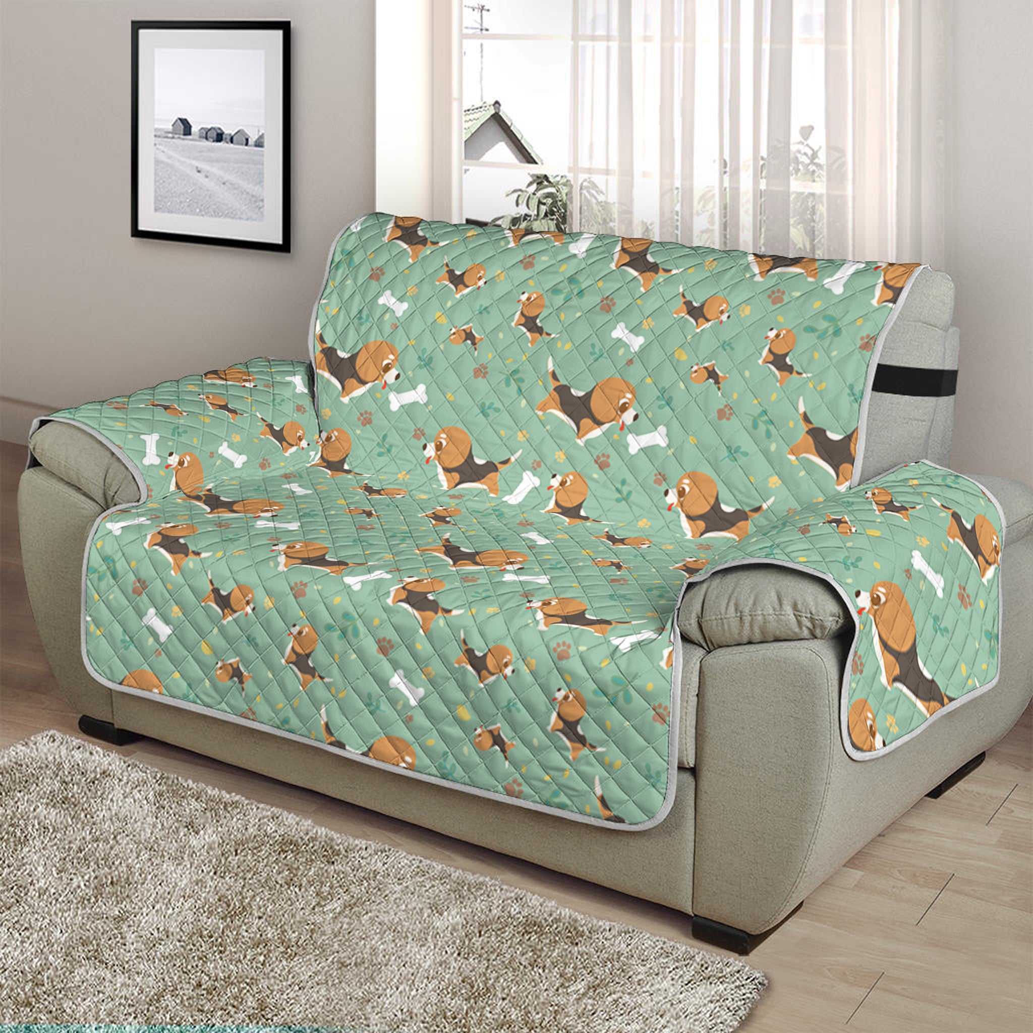 Cute Beagle Puppy Pattern Print Half Sofa Protector