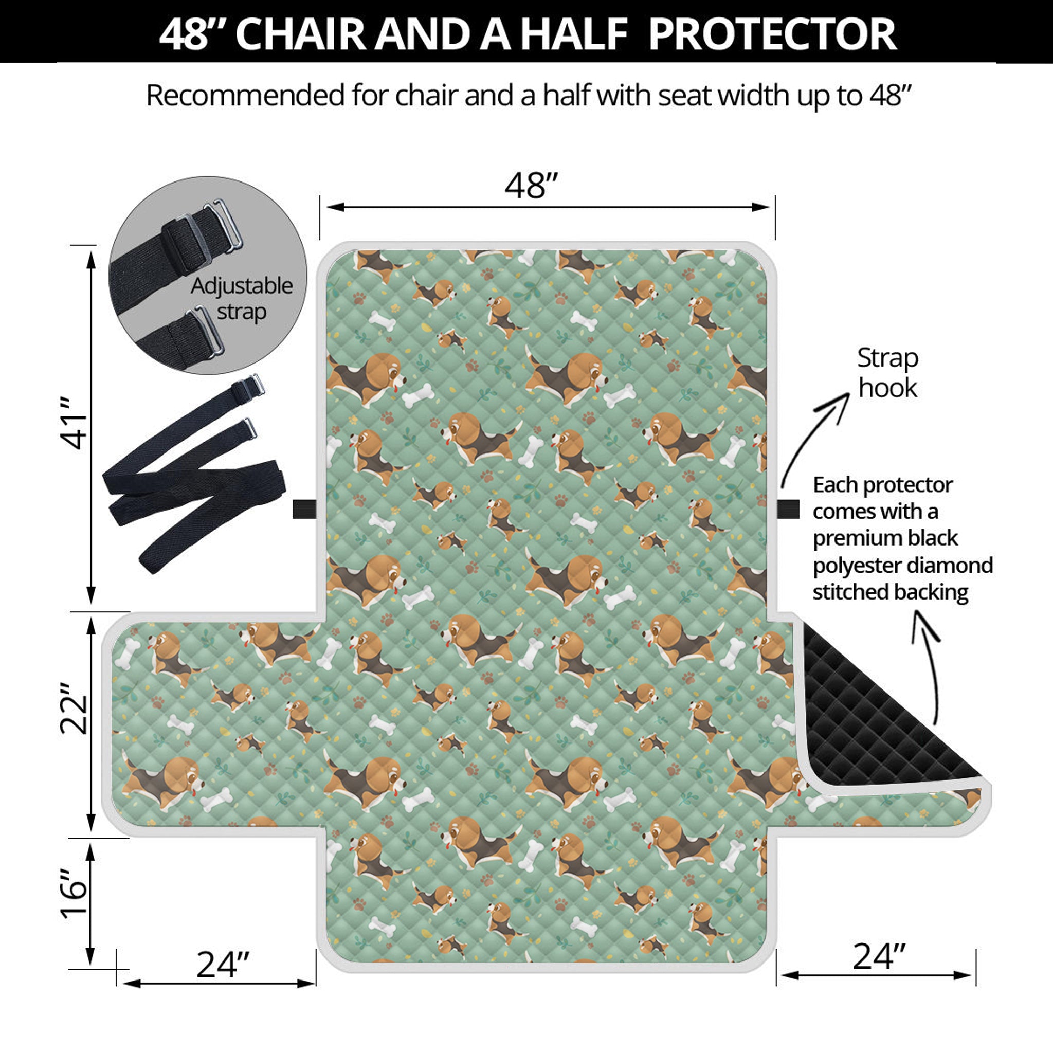 Cute Beagle Puppy Pattern Print Half Sofa Protector