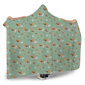 Cute Beagle Puppy Pattern Print Hooded Blanket