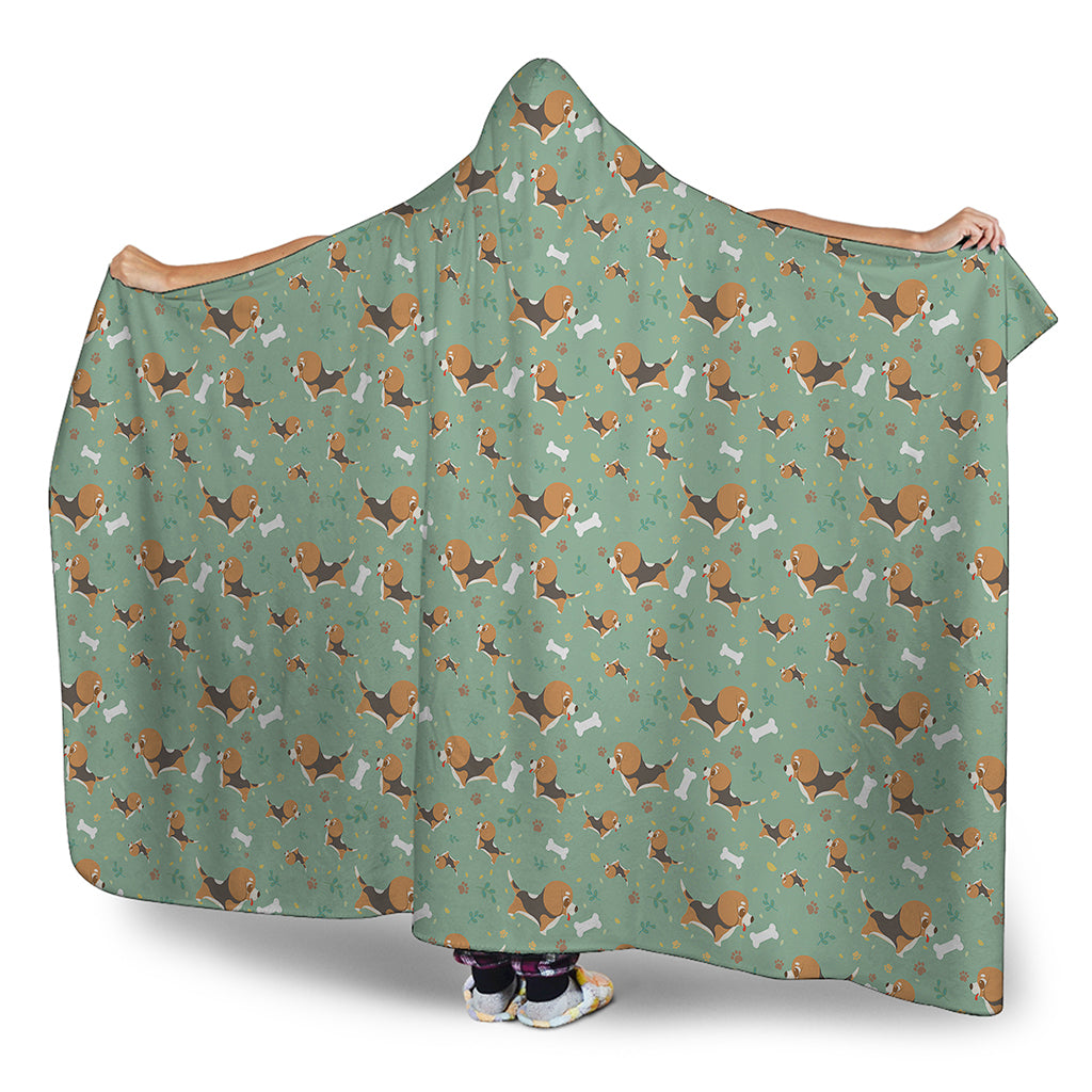 Cute Beagle Puppy Pattern Print Hooded Blanket