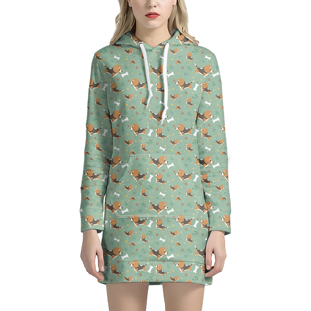 Cute Beagle Puppy Pattern Print Hoodie Dress