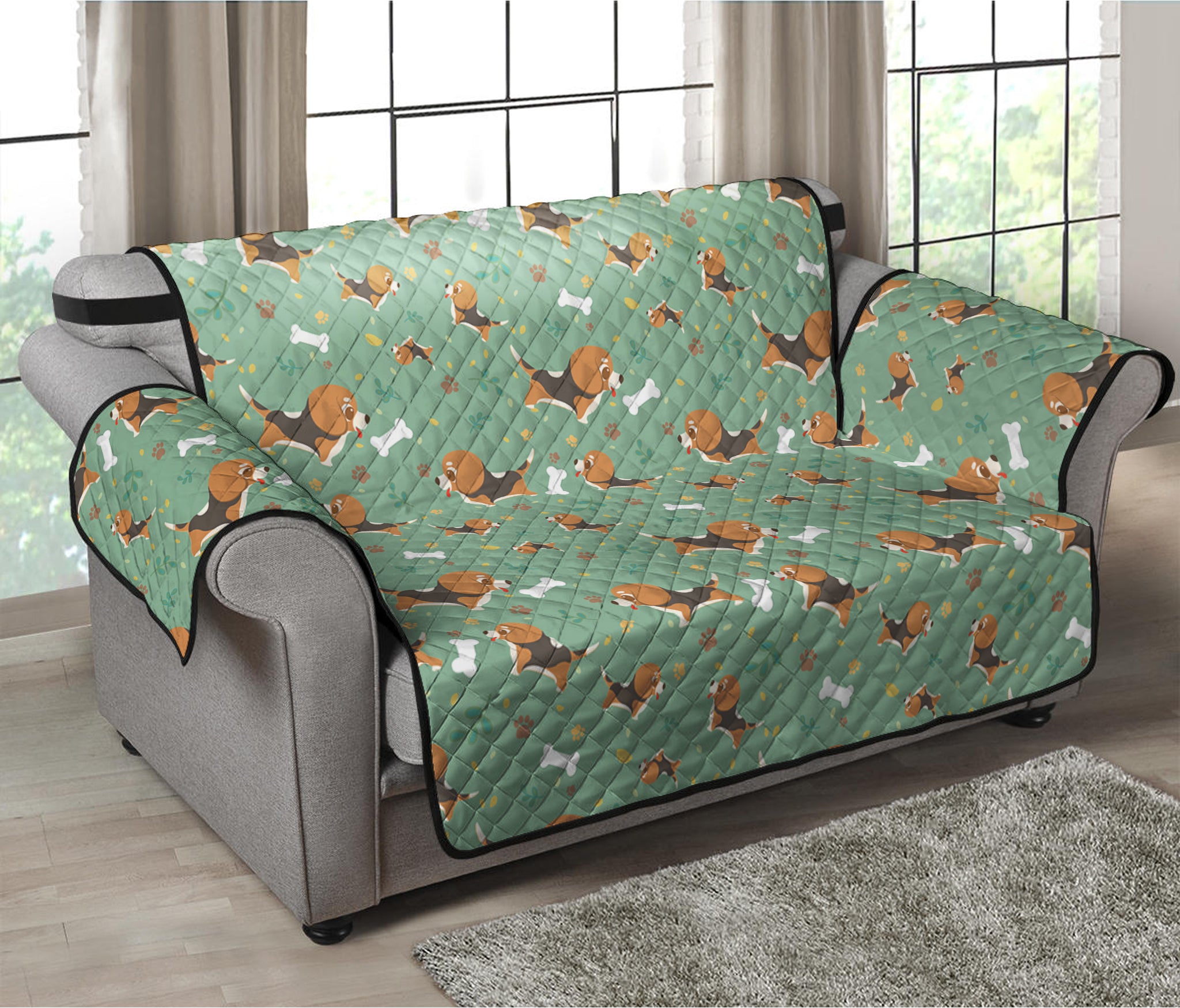 Cute Beagle Puppy Pattern Print Loveseat Protector