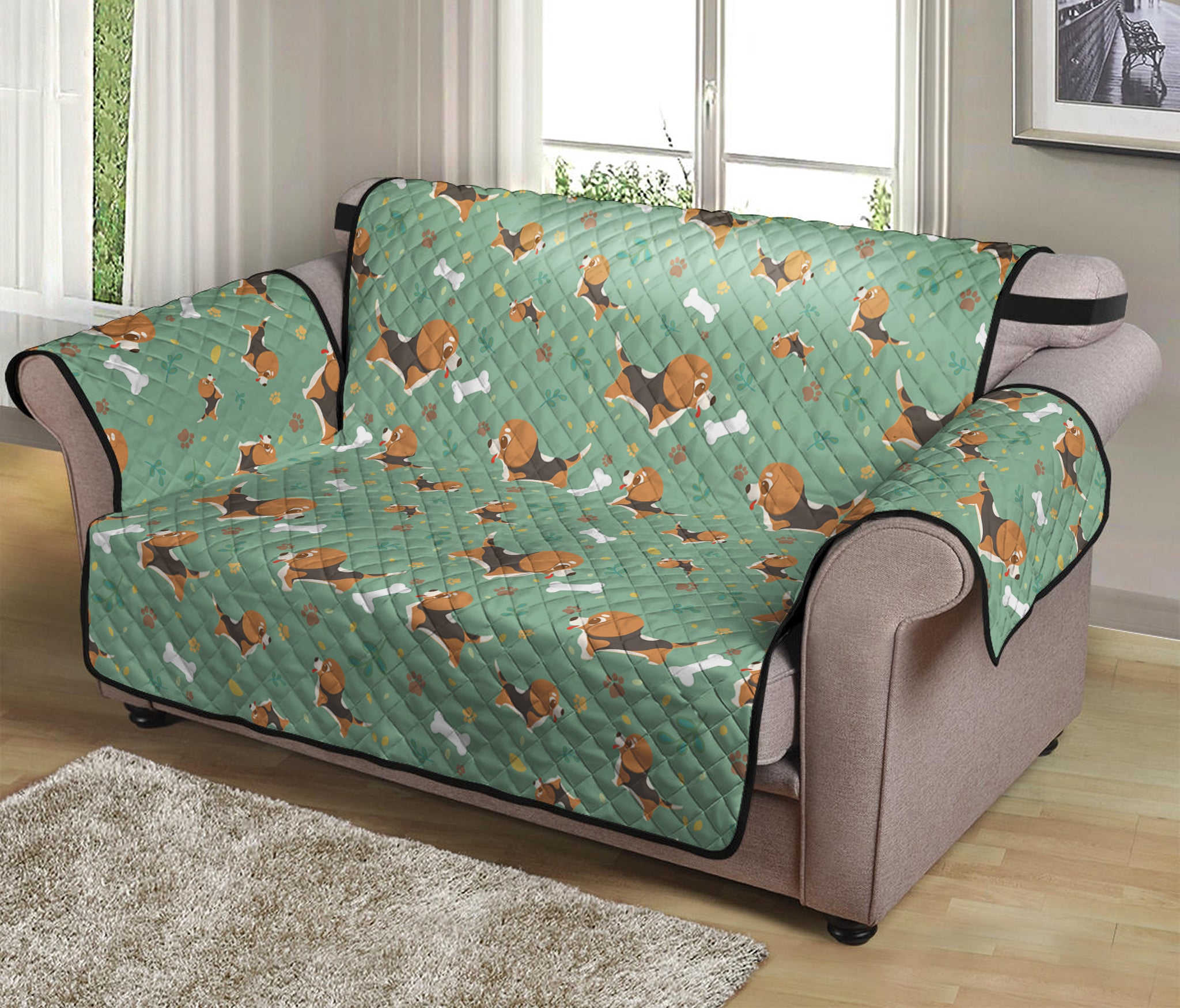 Cute Beagle Puppy Pattern Print Loveseat Protector