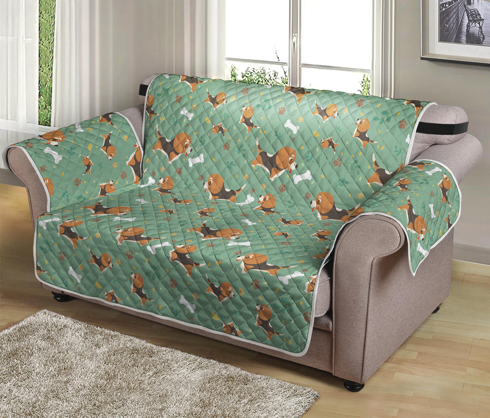 Cute Beagle Puppy Pattern Print Loveseat Protector