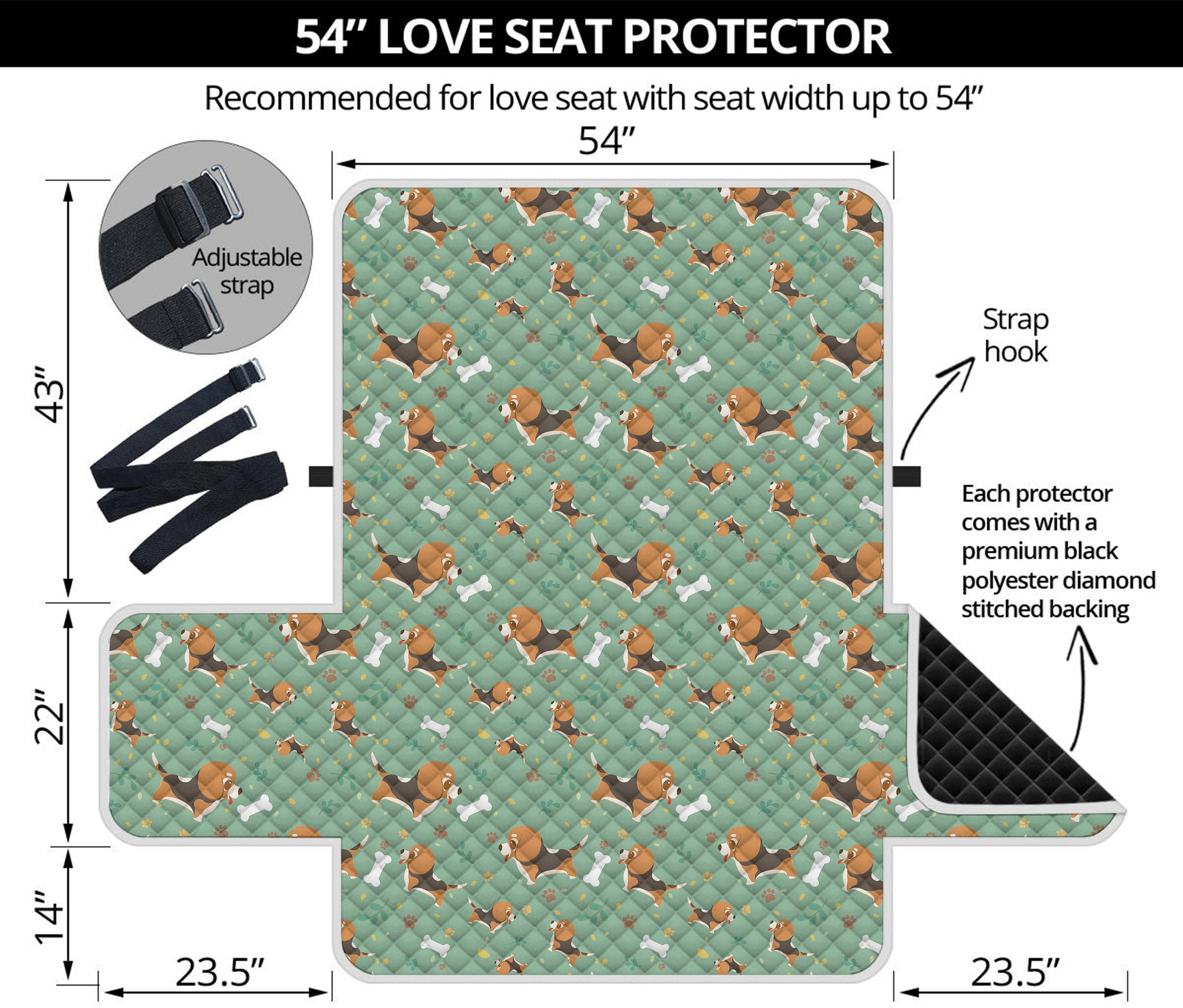 Cute Beagle Puppy Pattern Print Loveseat Protector