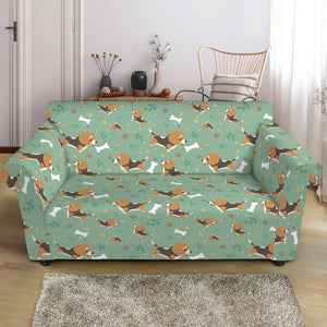 Cute Beagle Puppy Pattern Print Loveseat Slipcover