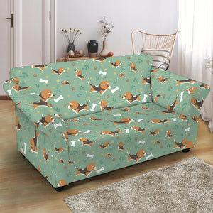 Cute Beagle Puppy Pattern Print Loveseat Slipcover