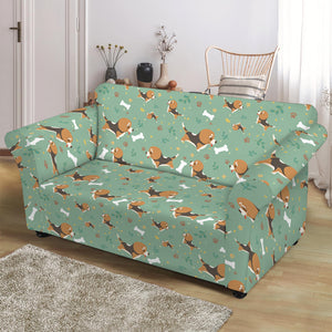 Cute Beagle Puppy Pattern Print Loveseat Slipcover