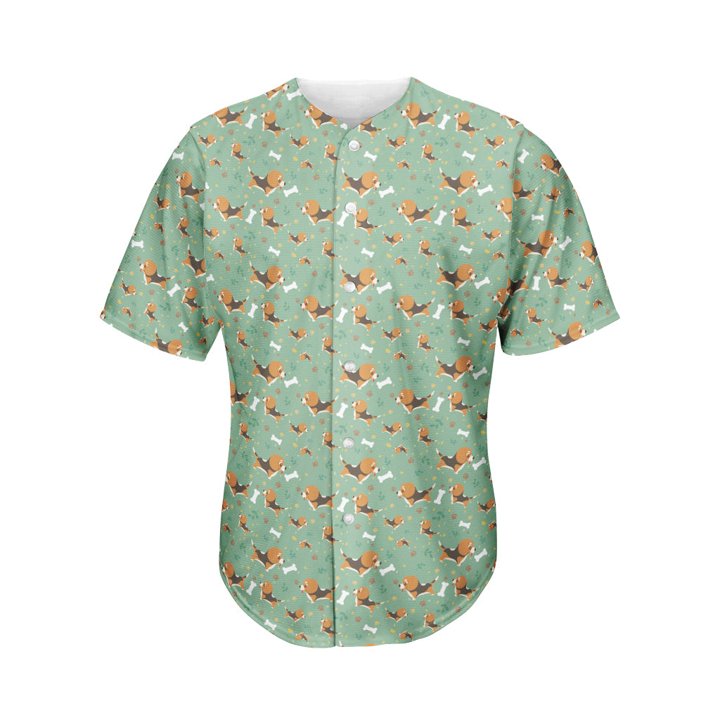 Cute Beagle Puppy Pattern Print Men's Baseball Jersey